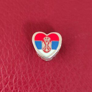 Pandora Serbia Flag Heart Charm Bead S925 Silver with box